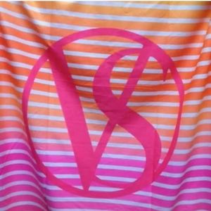RARE VICTORIA'S SECRET SUNSET COLORS PINK CORAL YELLOW STRIPED BEACH BLANKET